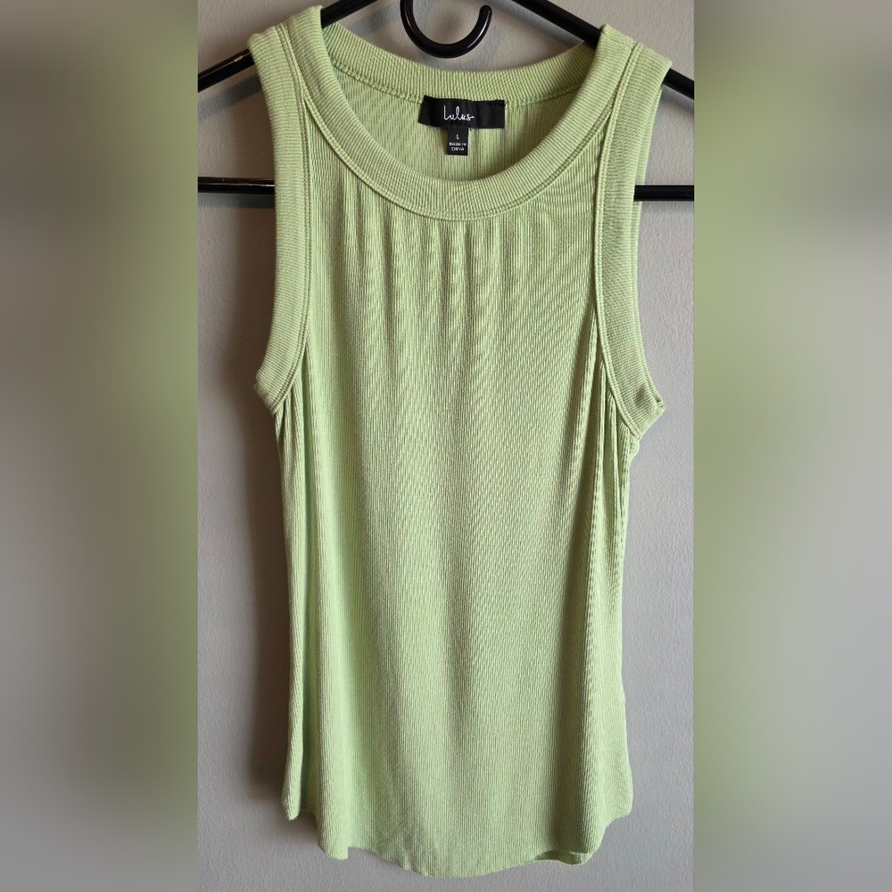 Lulus Ribbed Tank Top Women’s Large Light Neon Green Sleeveless Stretch Top